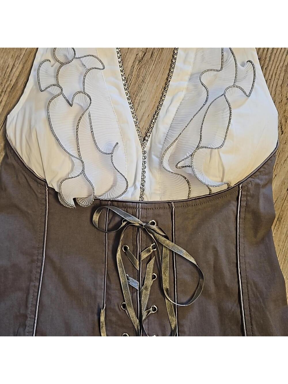 Vintage Style Corset Halter Top with Ruffle Detail - Picture 5 of 7